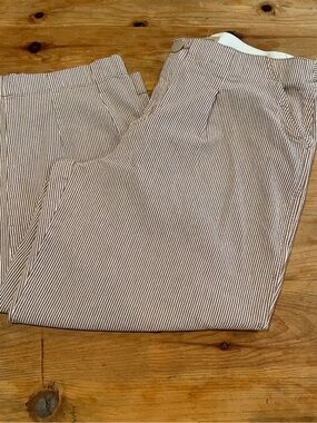 EUC Democracy ABS Brown White Striped Wide Leg Pants Casual Cotton 14
